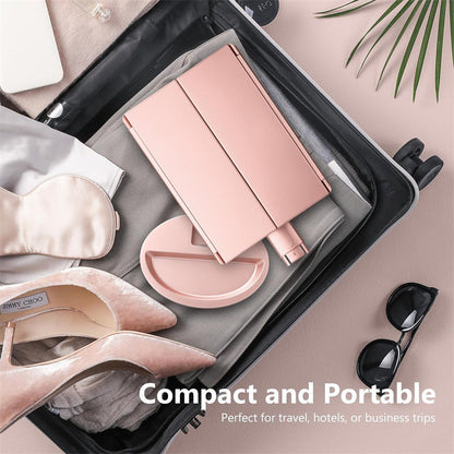 Pink 360Â° Rotating LED Tri-Fold Makeup Mirror â€“ 22-Bulb Illuminated Vanity Mirror with 1X/2X/3X Magnification