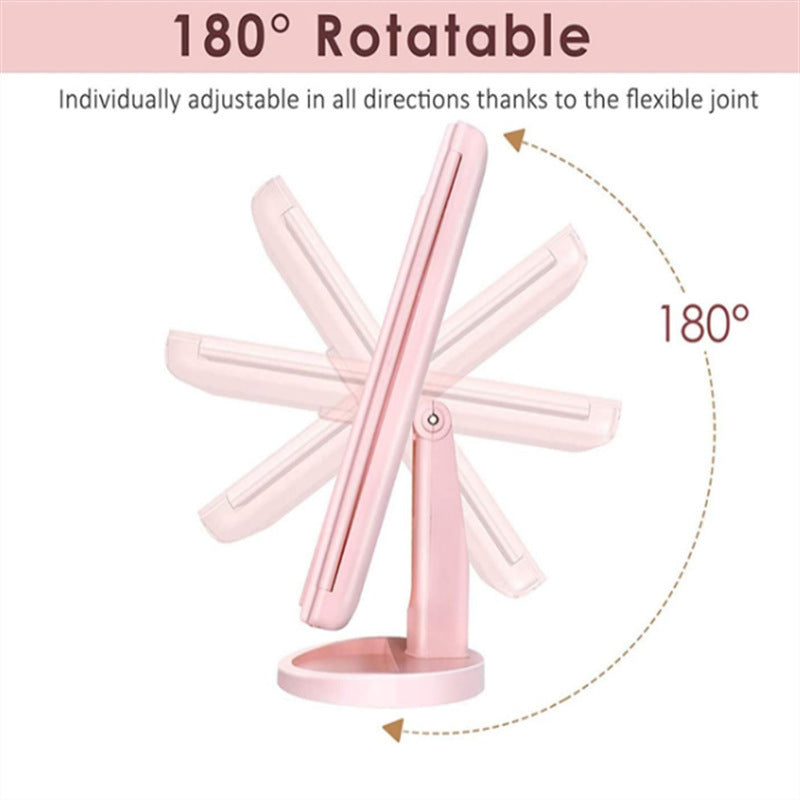 Pink 360Â° Rotating LED Tri-Fold Makeup Mirror â€“ 22-Bulb Illuminated Vanity Mirror with 1X/2X/3X Magnification