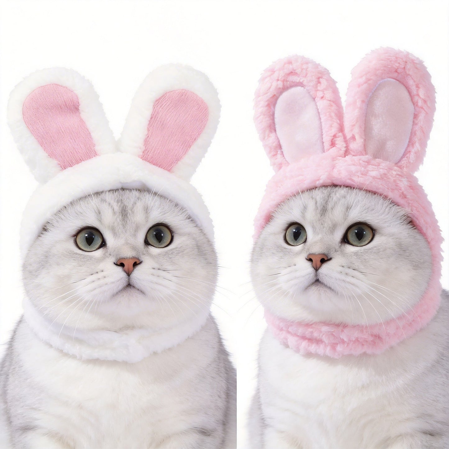 2 Pcs Pink Adorable Bunny Ears Cat Hat – Soft Plush Pet Costume Headband for Cats