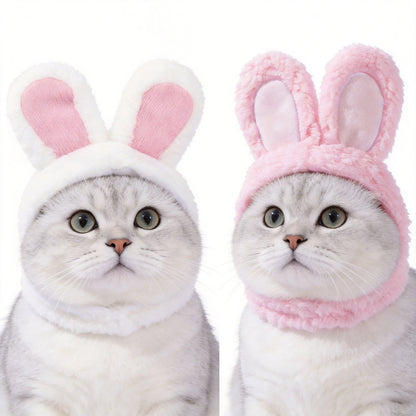 2 Pcs (White and Pink) Adorable Bunny Ears Cat Hat – Soft Plush Pet Costume Headband for Cats