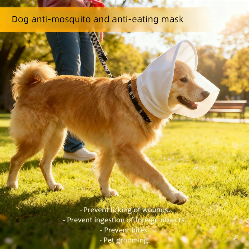 Size XL White Mesh Net Hood for Dogs – Protective Face Cover Against Insects, Debris, and Oral Ingestion
