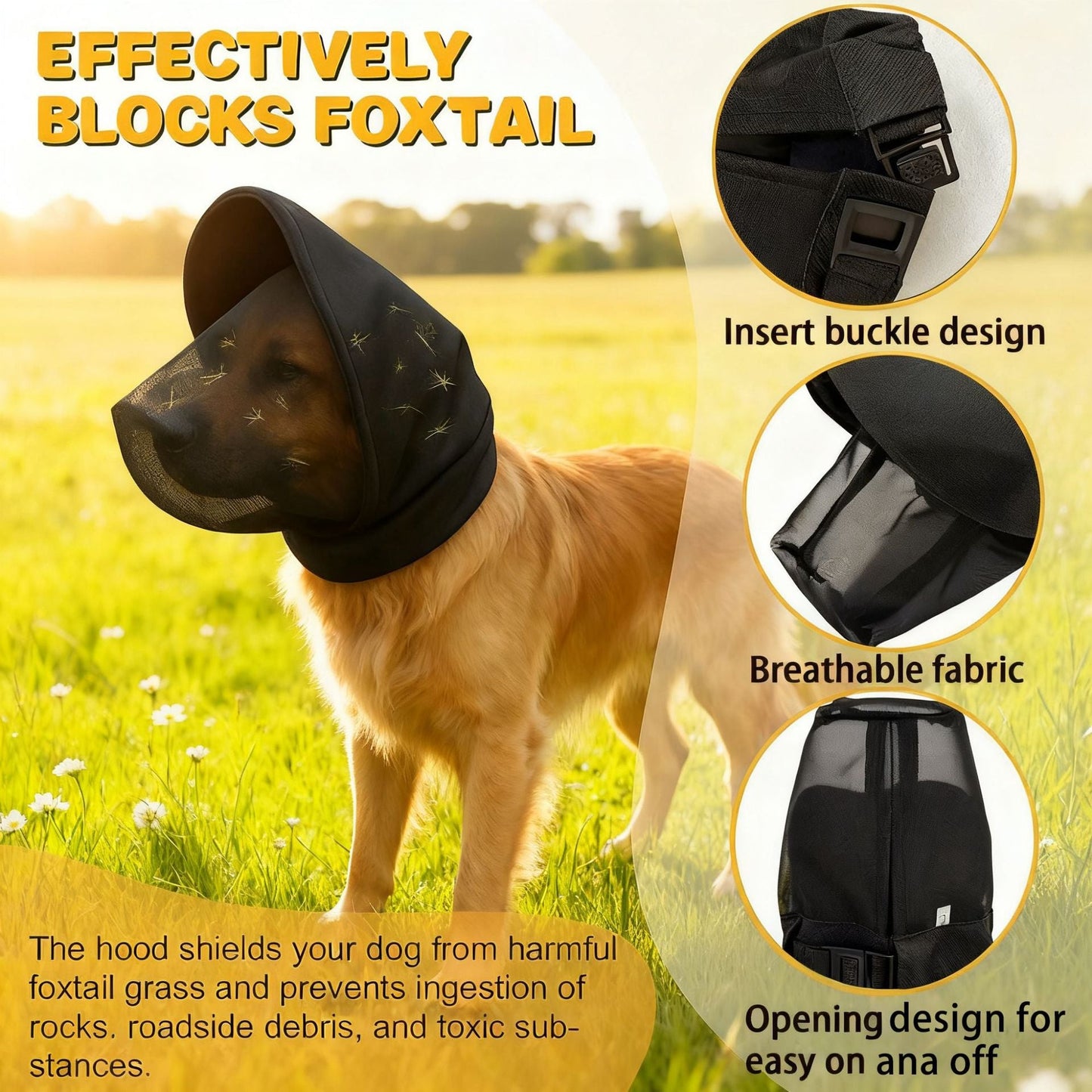 Size XL White Mesh Net Hood for Dogs – Protective Face Cover Against Insects, Debris, and Oral Ingestion
