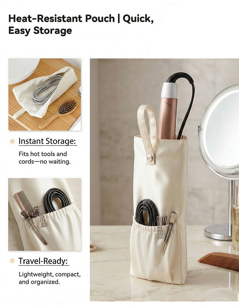 Beige Heat-Resistant Styling Tool Organizer â€“ Compact, Hanging Storage Pouch for Hair Tools