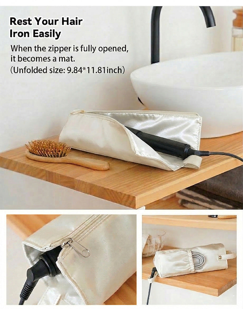 Beige Heat-Resistant Styling Tool Organizer â€“ Compact, Hanging Storage Pouch for Hair Tools