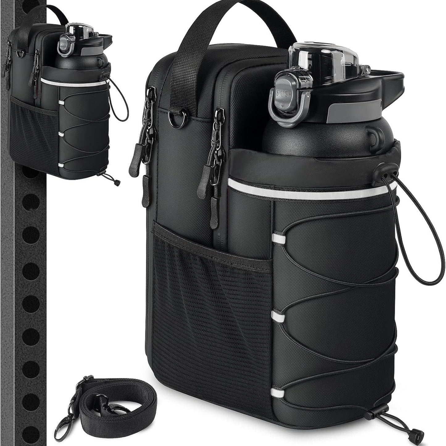 Black Magnetic Water Bottle Holster â€“ Large-Capacity, Crossbody Carry Pouch for Outdoor & Gym Use