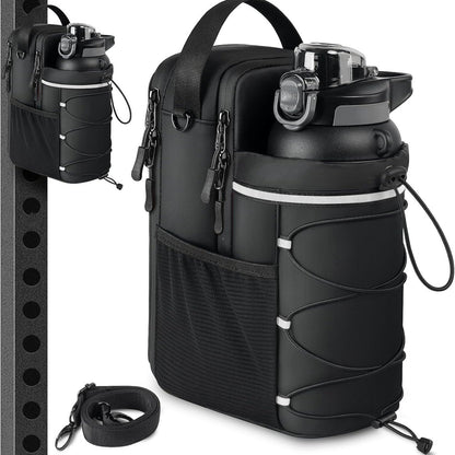 Black Magnetic Water Bottle Holster â€“ Large-Capacity, Crossbody Carry Pouch for Outdoor & Gym Use