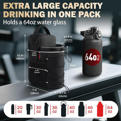 Black Magnetic Water Bottle Holster â€“ Large-Capacity, Crossbody Carry Pouch for Outdoor & Gym Use