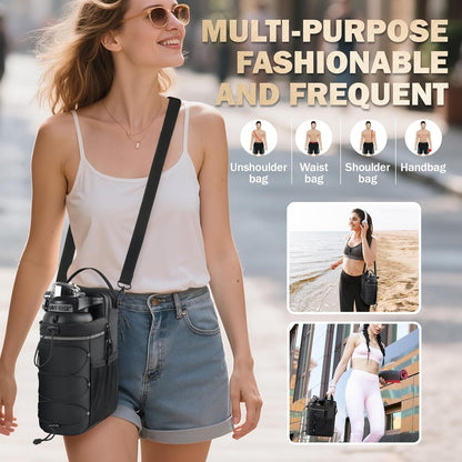 Black Magnetic Water Bottle Holster â€“ Large-Capacity, Crossbody Carry Pouch for Outdoor & Gym Use