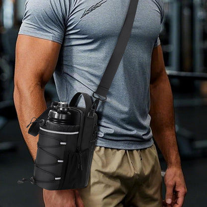 Black Magnetic Water Bottle Holster â€“ Large-Capacity, Crossbody Carry Pouch for Outdoor & Gym Use