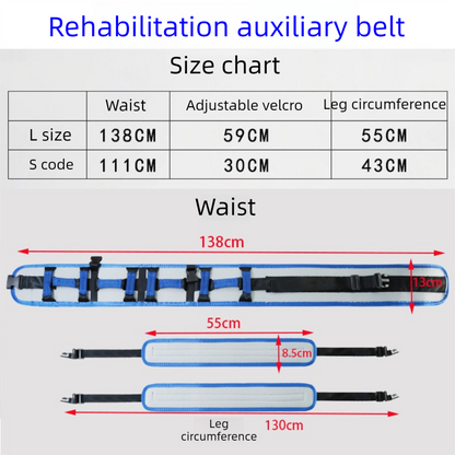 Size L Blue Rehabilitation Support Waist Belt â€“ Gait Assistance & Transfer Aid for Elderly, Post-Stroke, and Mobility-Impaired Users