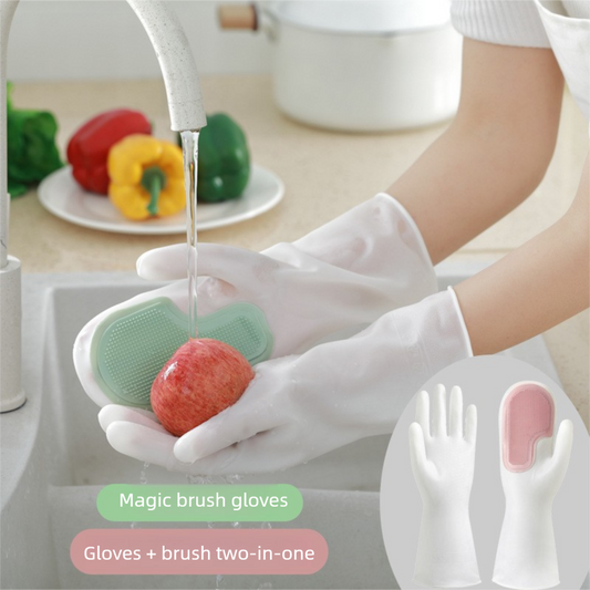 3 Pairs of Pink Brush Gloves Integrated Brush Glove â€“ Multifunctional Cleaning Glove for Kitchen, Dishwashing & Household Tasks