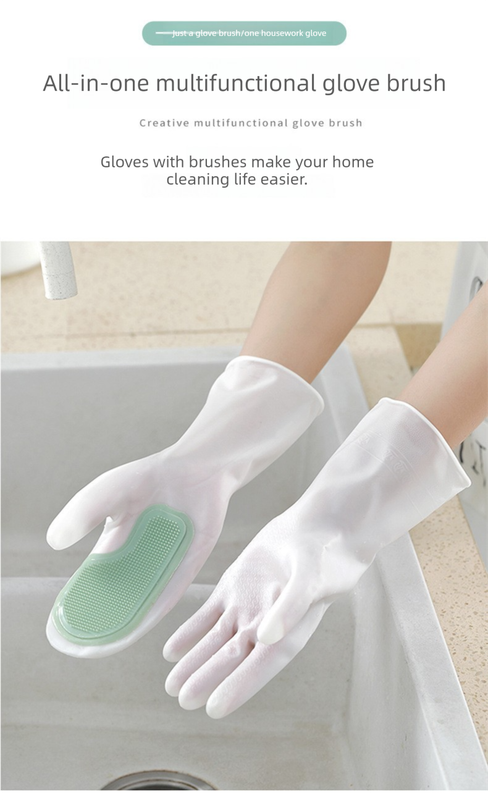 3 Pairs of Green Brush Gloves Integrated Brush Glove â€“ Multifunctional Cleaning Glove for Kitchen, Dishwashing & Household Tasks