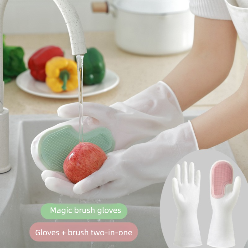 3 Pairs of Purple Brush Gloves Integrated Brush Glove â€“ Multifunctional Cleaning Glove for Kitchen, Dishwashing & Household Tasks