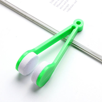 10 Pcs Green Portable Eyeglass Cleaning Clip - Dual-Sided Microfiber Tongs for Safe, Streak-Free Lens Care