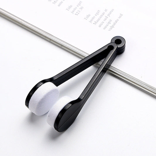 10 Pcs Black Portable Eyeglass Cleaning Clip - Dual-Sided Microfiber Tongs for Safe, Streak-Free Lens Care