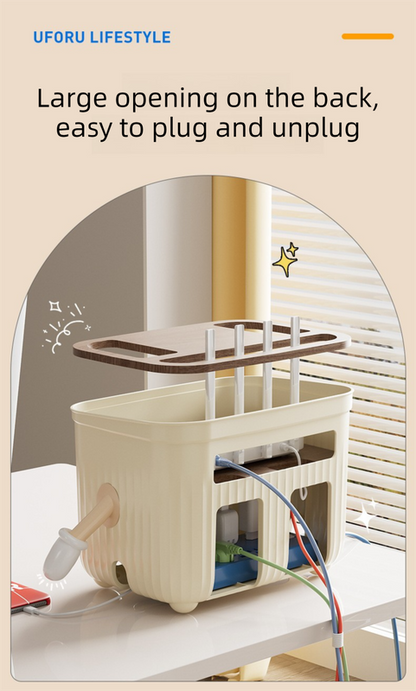 Beige Router Storage Box â€“ Multi-Layer Cable Management Organizer for Home Wi-Fi Equipment