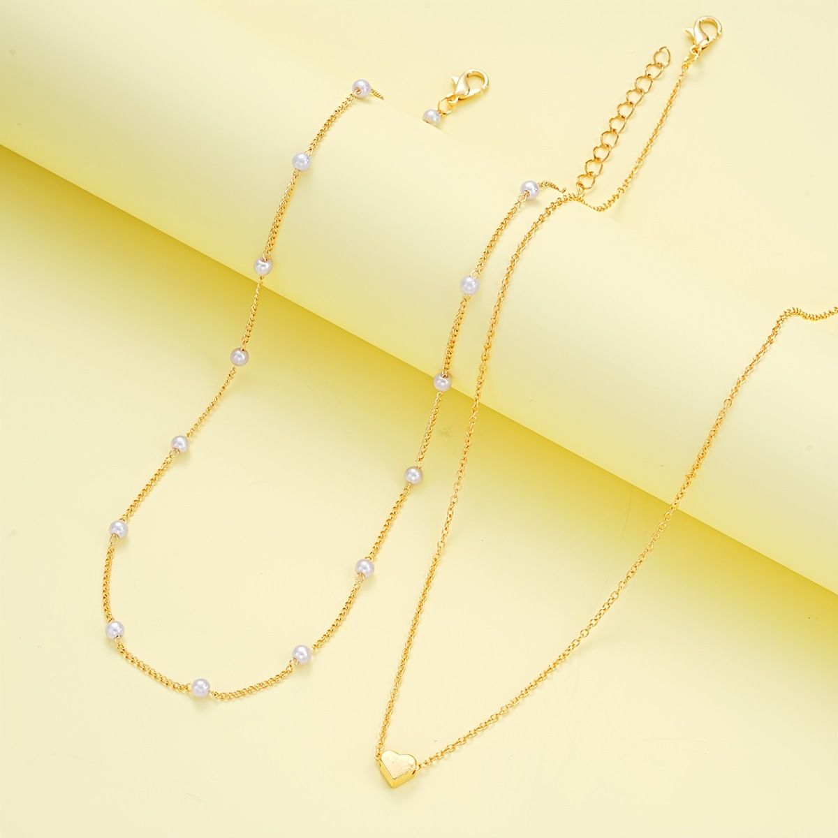 Gold Double-Layer Heart Charm Necklace and Bracelet Set – Women’s Layered Jewelry Set