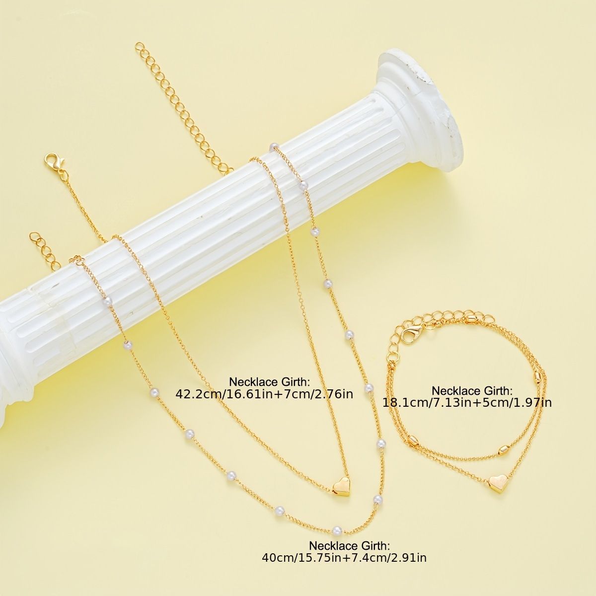 Silver Double-Layer Heart Charm Necklace and Bracelet Set – Women’s Layered Jewelry Set