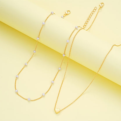 Silver Double-Layer Heart Charm Necklace and Bracelet Set – Women’s Layered Jewelry Set