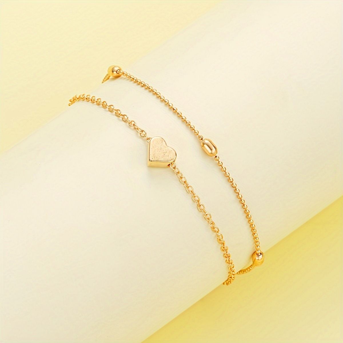 Silver Double-Layer Heart Charm Necklace and Bracelet Set – Women’s Layered Jewelry Set