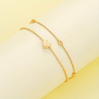 Silver Double-Layer Heart Charm Necklace and Bracelet Set – Women’s Layered Jewelry Set