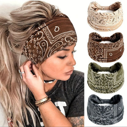 Green Bohemian Yoga Headband – Elastic Sweat-Wicking Hairband for Women