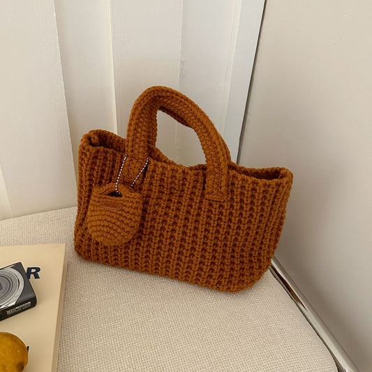 Orange Handcrafted Crochet Tote Bag – Vintage-Style Woven Cotton-Yarn Look Bag