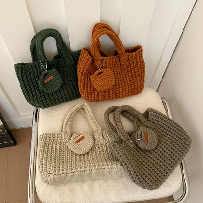 Orange Handcrafted Crochet Tote Bag – Vintage-Style Woven Cotton-Yarn Look Bag