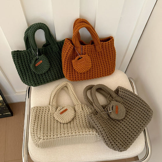 Orange Handcrafted Crochet Tote Bag – Vintage-Style Woven Cotton-Yarn Look Bag