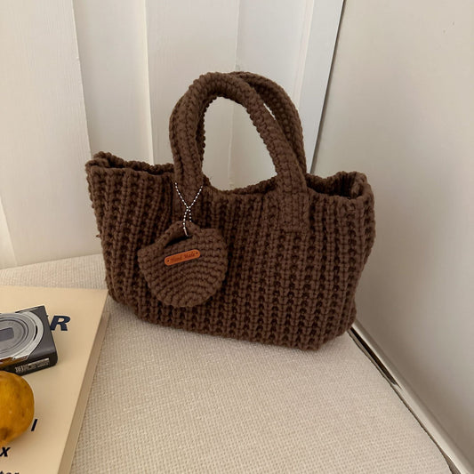 Brown Handcrafted Crochet Tote Bag – Vintage-Style Woven Cotton-Yarn Look Bag