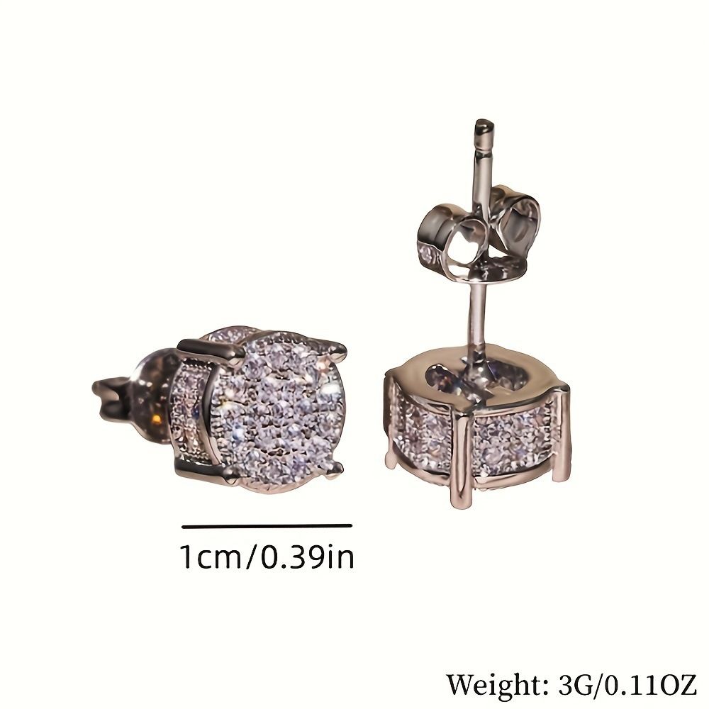 Gold Unisex Round Crystal Stud Earrings – Full-Pave Micro-Set Alloy Ear Jewelry