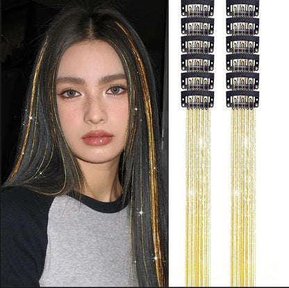 Gold Laser Iridescent Hair Extensions – 12-Piece Clip-In Highlight Strands (High-Temperature Fiber)