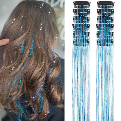 Blue Laser Iridescent Hair Extensions – 12-Piece Clip-In Highlight Strands (High-Temperature Fiber)