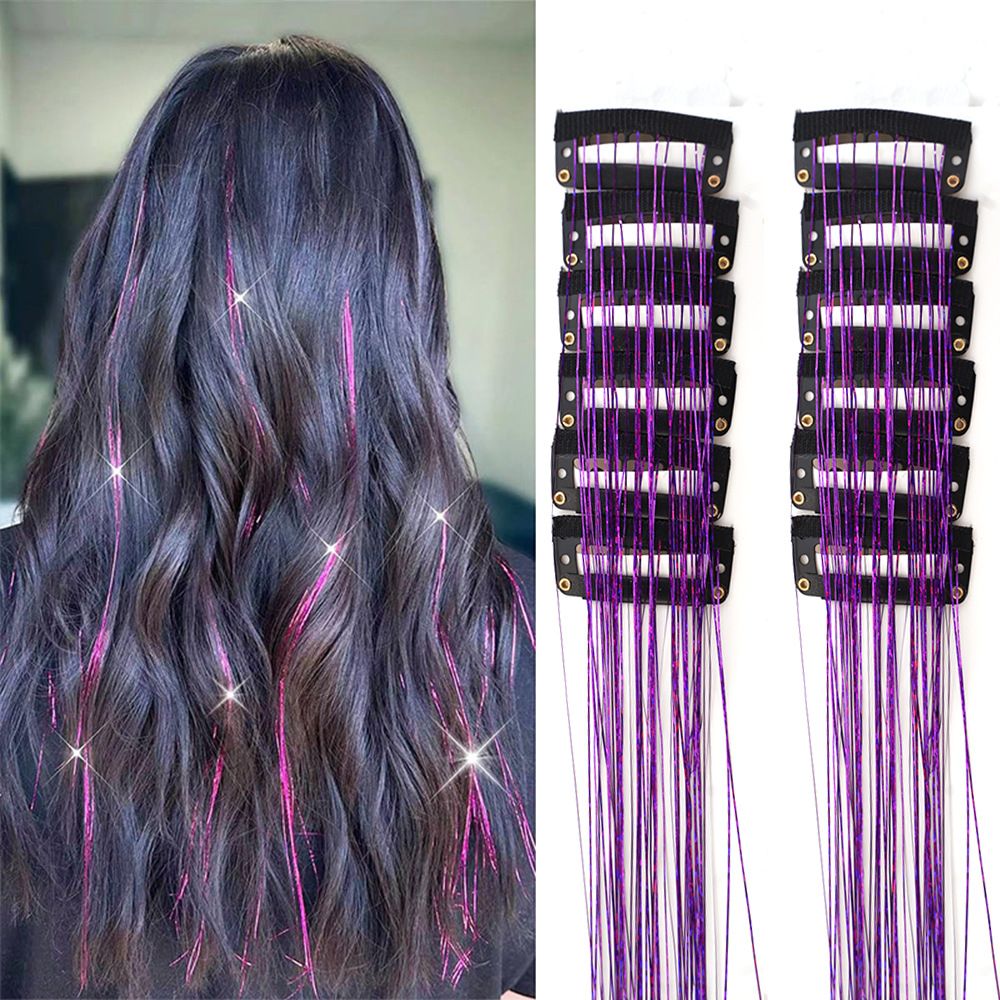 Purple Laser Iridescent Hair Extensions – 12-Piece Clip-In Highlight Strands (High-Temperature Fiber)