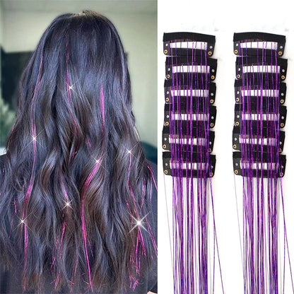 Purple Laser Iridescent Hair Extensions – 12-Piece Clip-In Highlight Strands (High-Temperature Fiber)