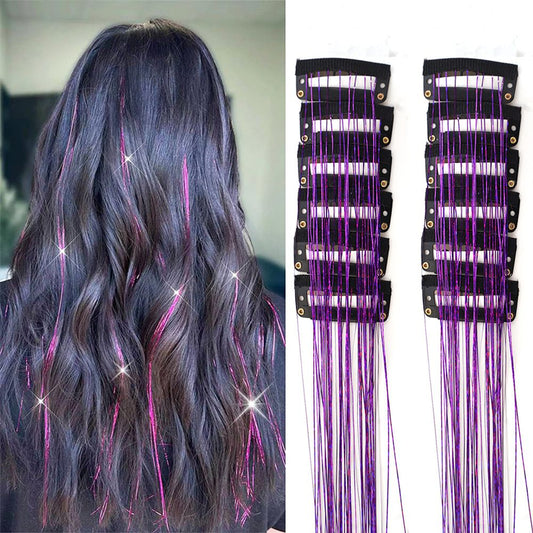 Purple Laser Iridescent Hair Extensions – 12-Piece Clip-In Highlight Strands (High-Temperature Fiber)