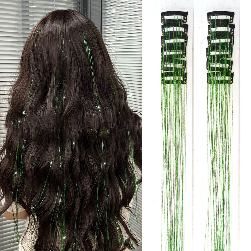 Green Laser Iridescent Hair Extensions – 12-Piece Clip-In Highlight Strands (High-Temperature Fiber)