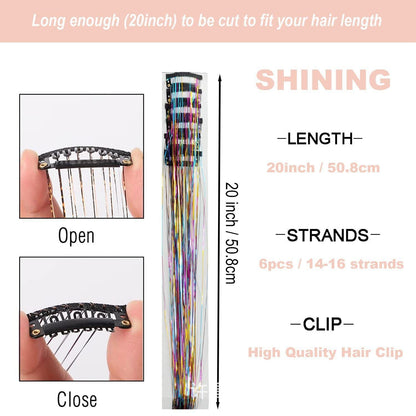 Green Laser Iridescent Hair Extensions – 12-Piece Clip-In Highlight Strands (High-Temperature Fiber)