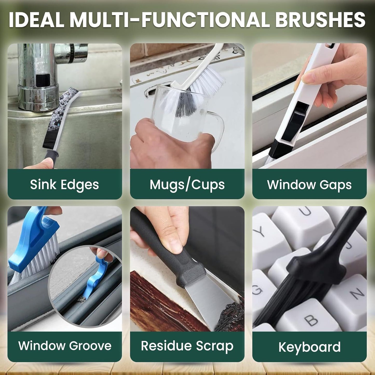 Set A Multi-Use Heavy-Duty Cleaning Brush Set â€“ 12-Piece Hard Bristle Tool Kit for Kitchen, Bathroom & Tight Spaces