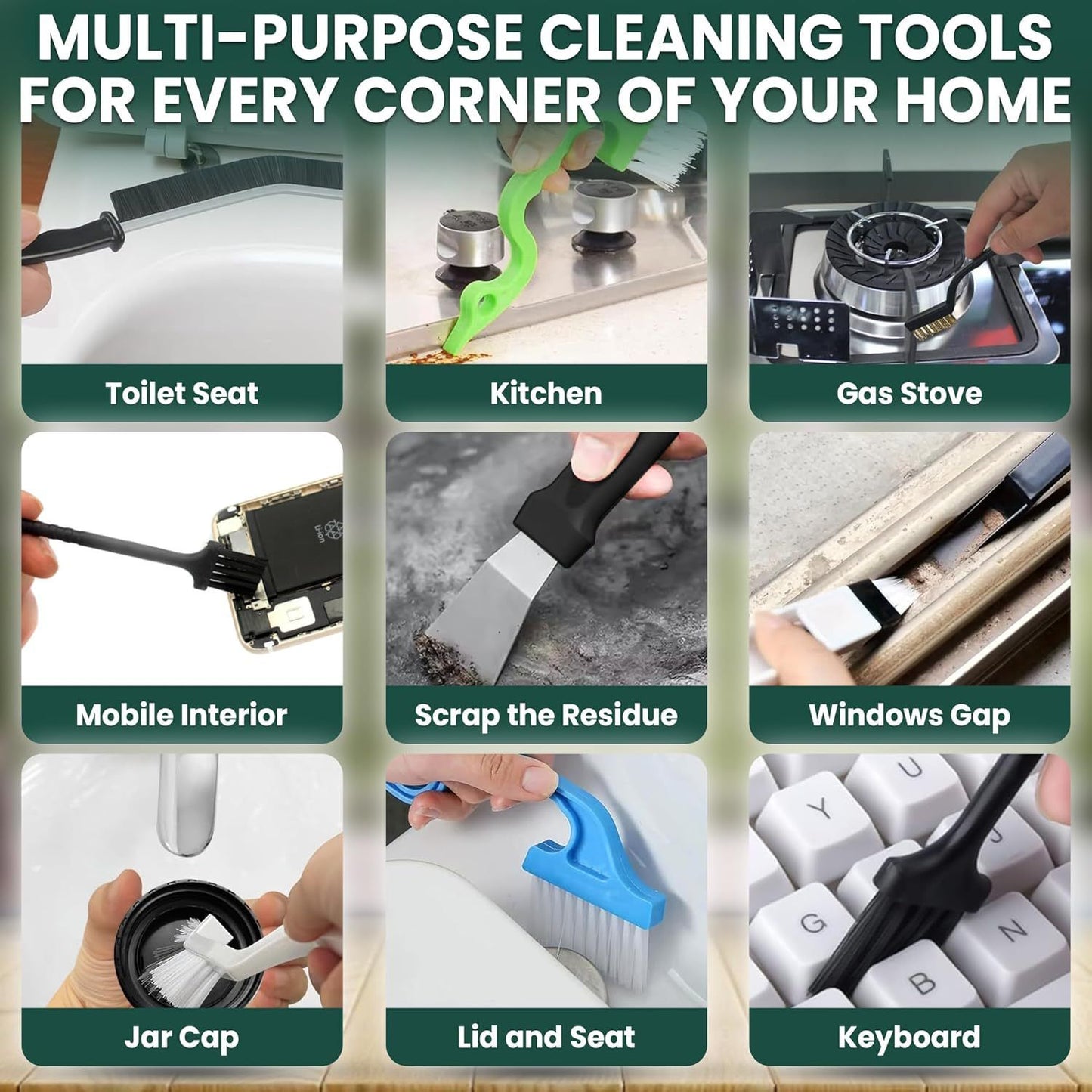 Set A Multi-Use Heavy-Duty Cleaning Brush Set â€“ 12-Piece Hard Bristle Tool Kit for Kitchen, Bathroom & Tight Spaces