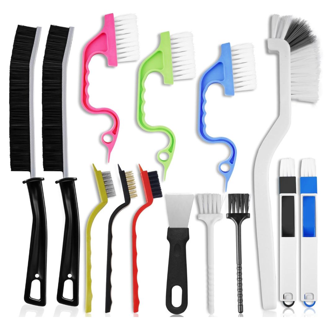 Set A Multi-Use Heavy-Duty Cleaning Brush Set â€“ 14-Piece Hard Bristle Tool Kit for Kitchen, Bathroom & Tight Spaces