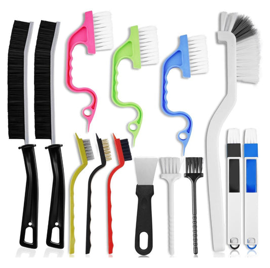 Set A Multi-Use Heavy-Duty Cleaning Brush Set â€“ 14-Piece Hard Bristle Tool Kit for Kitchen, Bathroom & Tight Spaces