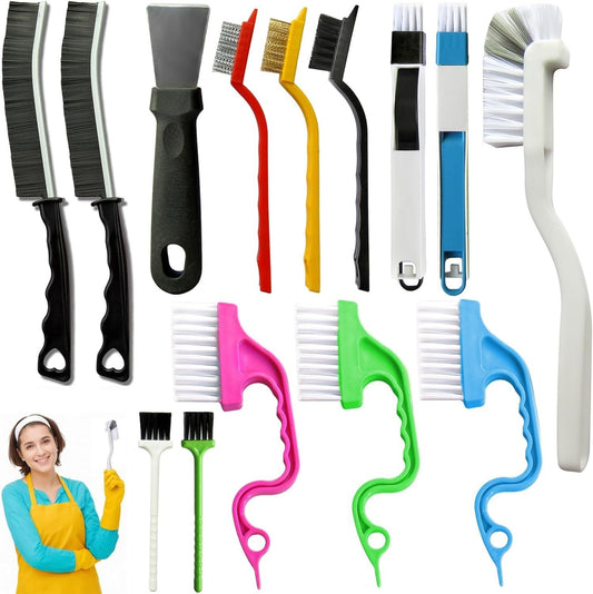 Set B Multi-Use Heavy-Duty Cleaning Brush Set â€“ 14-Piece Hard Bristle Tool Kit for Kitchen, Bathroom & Tight Spaces