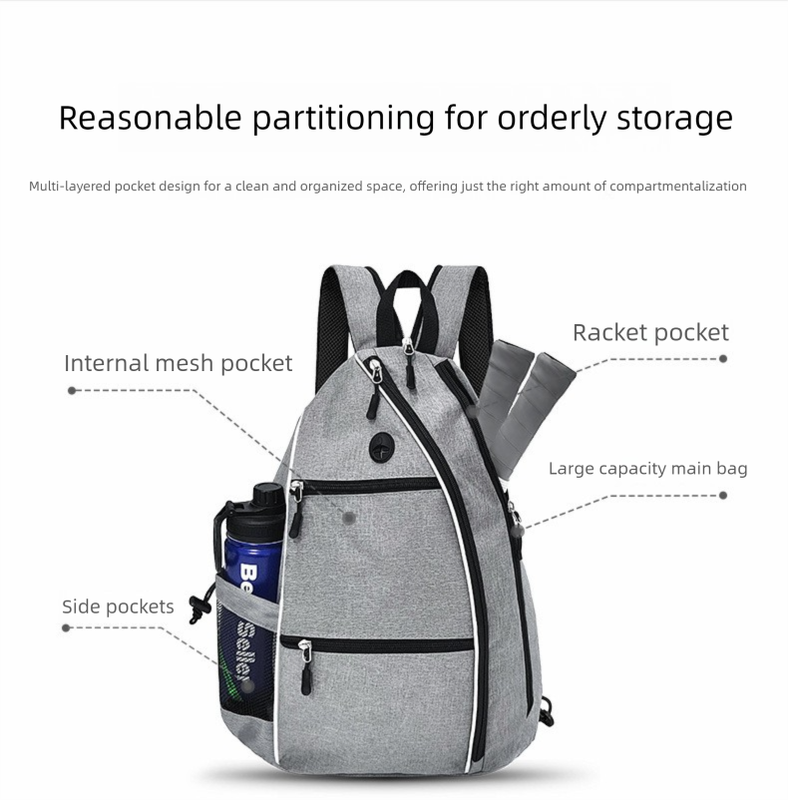 Grey Pickleball Multi-Sport Backpack â€“ Oxford Fabric, Dual-Carry, Smart-Organized