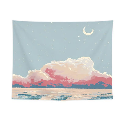 Moonlight by the Sea Design Wall Tapestry 200x150cm - Soft Plush Fabric Hanging for Bedroom, Living Room, Dorm Decor - Includes Mounting Kit for Easy Installation