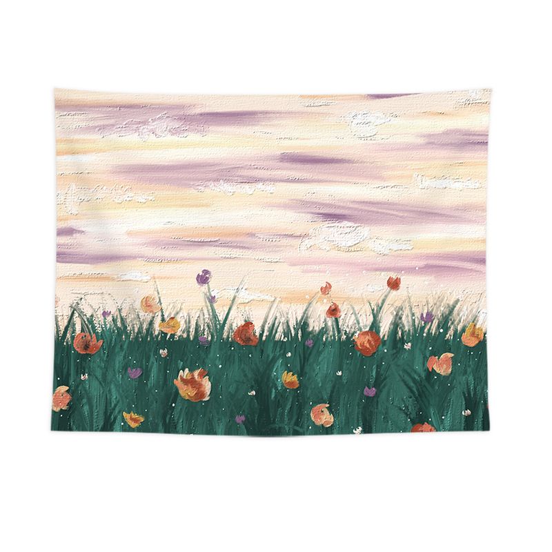Grassland Sunset Design Wall Tapestry 200x150cm - Soft Plush Fabric Hanging for Bedroom, Living Room, Dorm Decor - Includes Mounting Kit for Easy Installation
