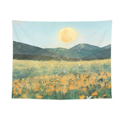 Sun and Flower Motifs Wall Tapestry 200x150cm - Soft Plush Fabric Hanging for Bedroom, Living Room, Dorm Decor - Includes Mounting Kit for Easy Installation