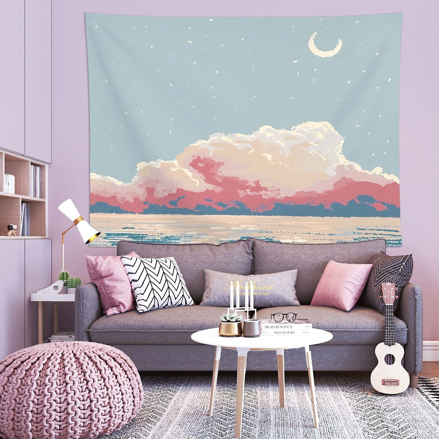 Sun and Flower Motifs Wall Tapestry 200x150cm - Soft Plush Fabric Hanging for Bedroom, Living Room, Dorm Decor - Includes Mounting Kit for Easy Installation