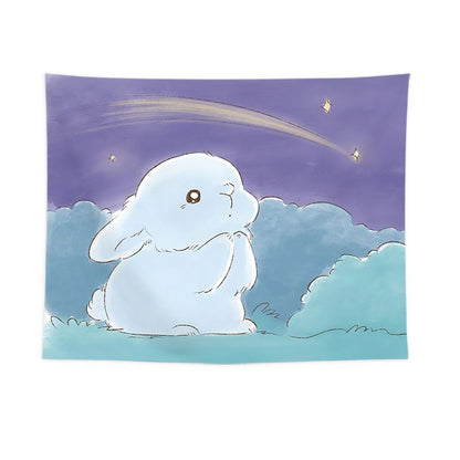 Wishing Bunny Design Wall Tapestry 200x150cm - Soft Plush Fabric Hanging for Bedroom, Living Room, Dorm Decor - Includes Mounting Kit for Easy Installation