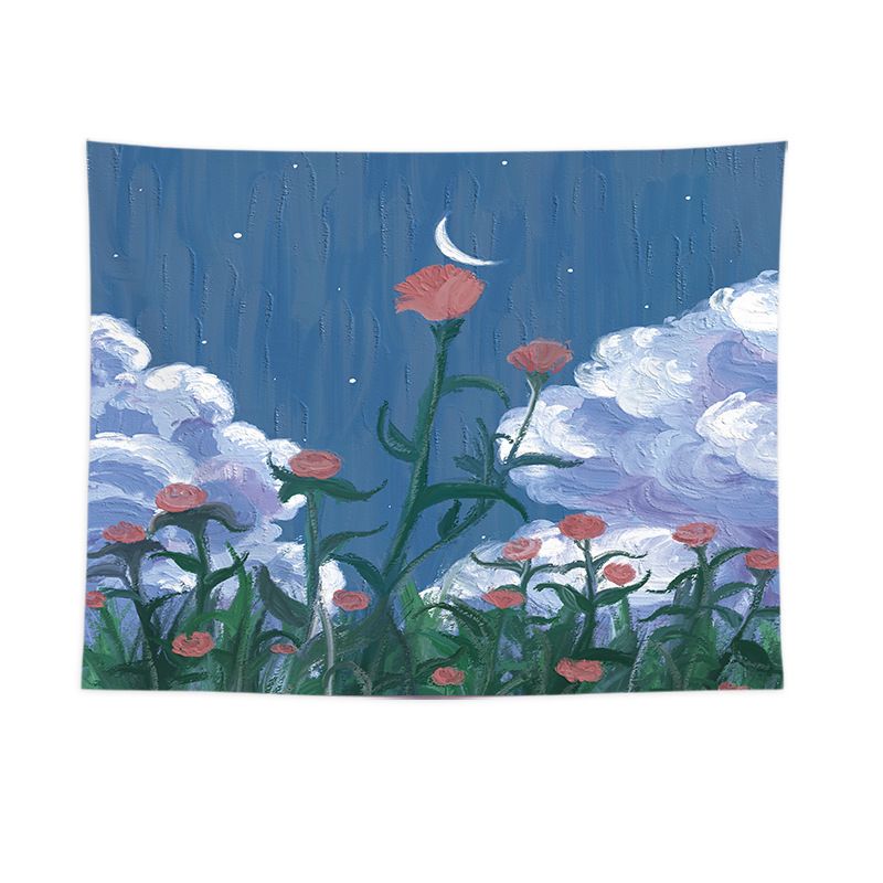 Flowers Under the Moon Wall Tapestry 200x150cm - Soft Plush Fabric Hanging for Bedroom, Living Room, Dorm Decor - Includes Mounting Kit for Easy Installation